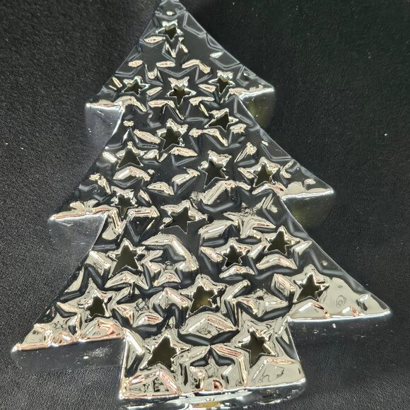 Christmas Mikasa Celebrations Tree LED Lantern Ceramic Silver Tone 7 Inch - Picture 14 of 14